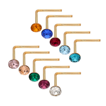 Piercing de nez en or jaune 9 carats avec cristal de 2 mm