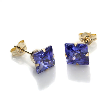 Boucles d'oreilles à tige carrées en or jaune 9 carats et zircones cubiques de 6 mm
