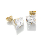 Boucles d'oreilles à tige carrées en or jaune 9 carats et zircones cubiques de 6 mm