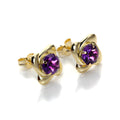Boucles d'oreilles rondes en or jaune 9 carats avec améthyste de 5 mm