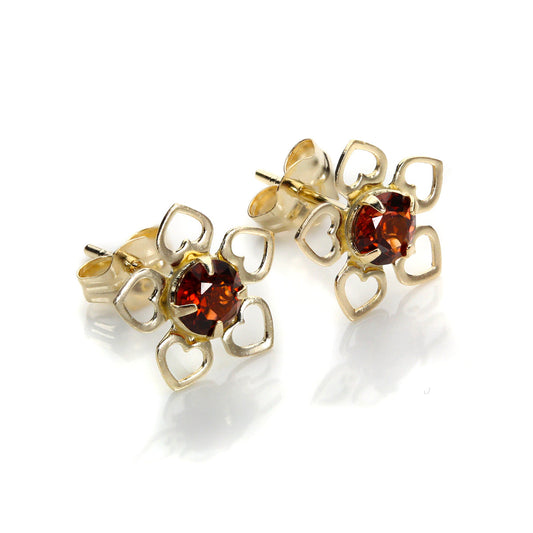 Boucles d'oreilles rondes en or jaune 9 carats avec grenat de 3,5 mm