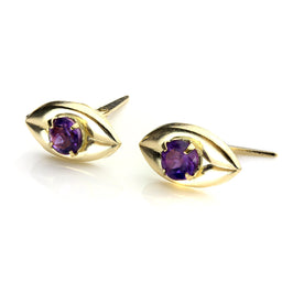 Boucles d'oreilles à tige ovales Andralok en or 9 carats et améthyste