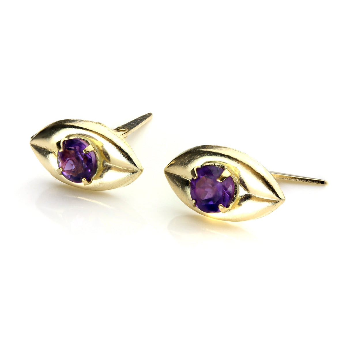Boucles d'oreilles à tige ovales Andralok en or 9 carats et améthyste