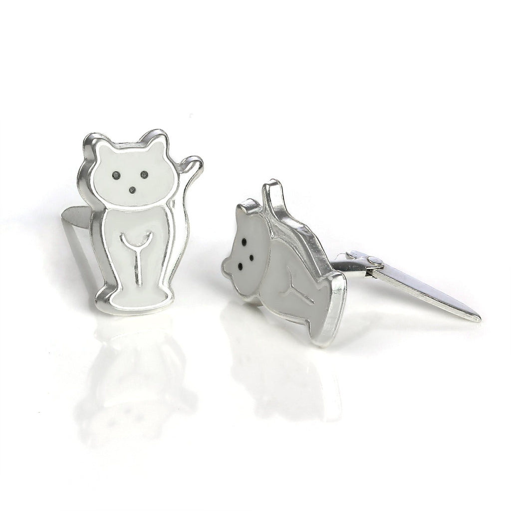 Boucles d'oreilles à tige Andralok en argent sterling et émail, motif chat assis
