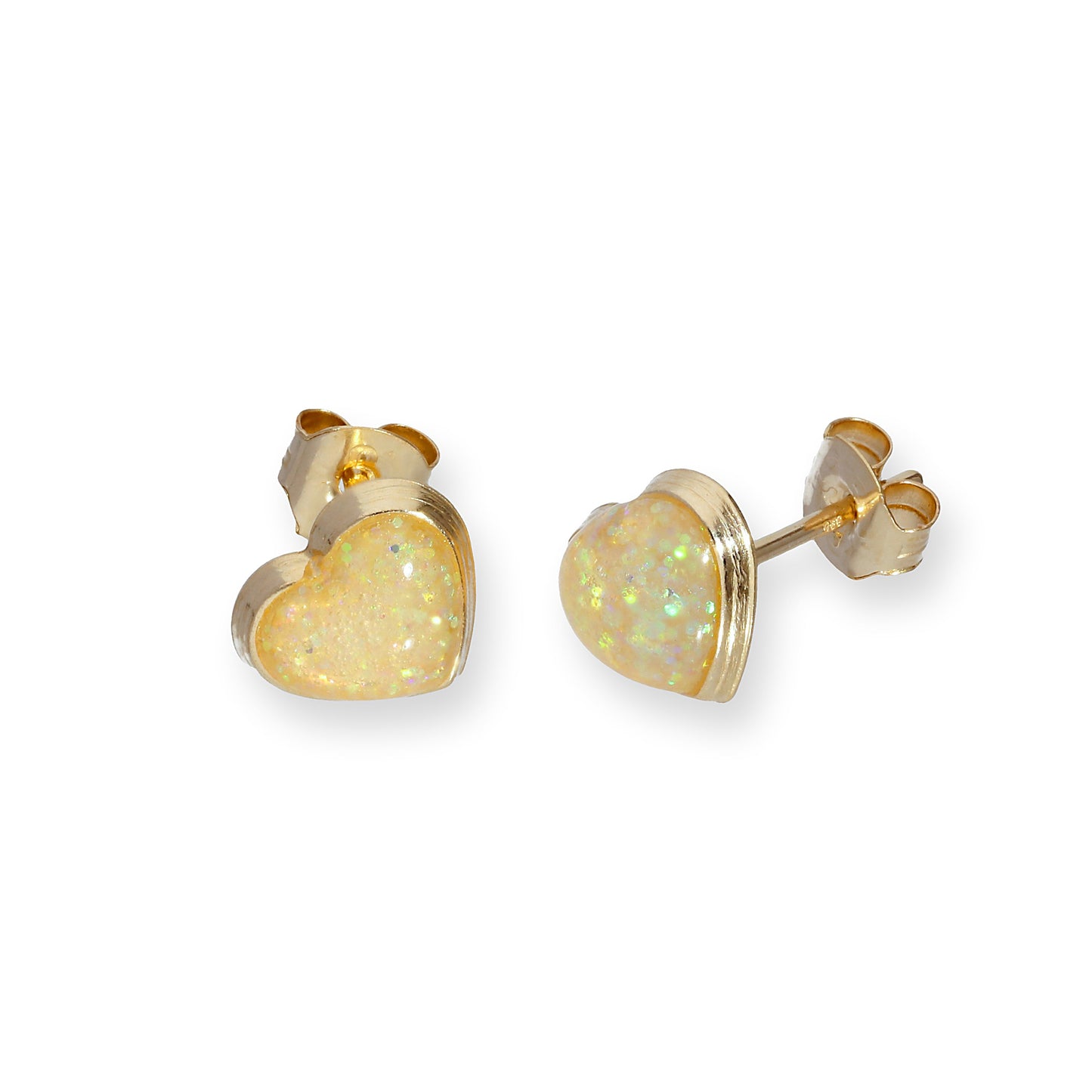 Boucles d'oreilles à tige en forme de cœur en or 9 carats et émail pailleté, disponibles en 6 couleurs