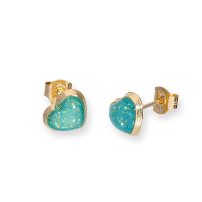 Boucles d'oreilles à tige en forme de cœur en or 9 carats et émail pailleté, disponibles en 6 couleurs