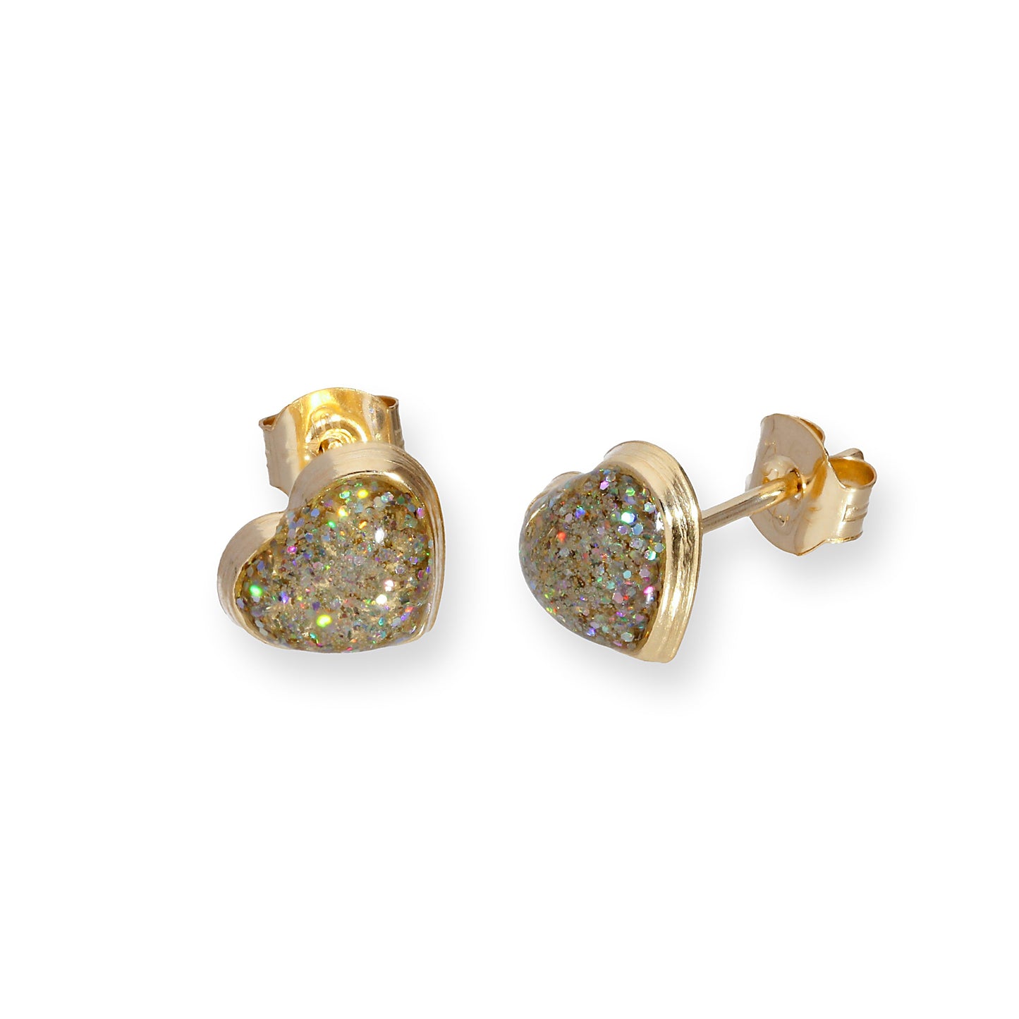 Boucles d'oreilles à tige en forme de cœur en or 9 carats et émail pailleté, disponibles en 6 couleurs