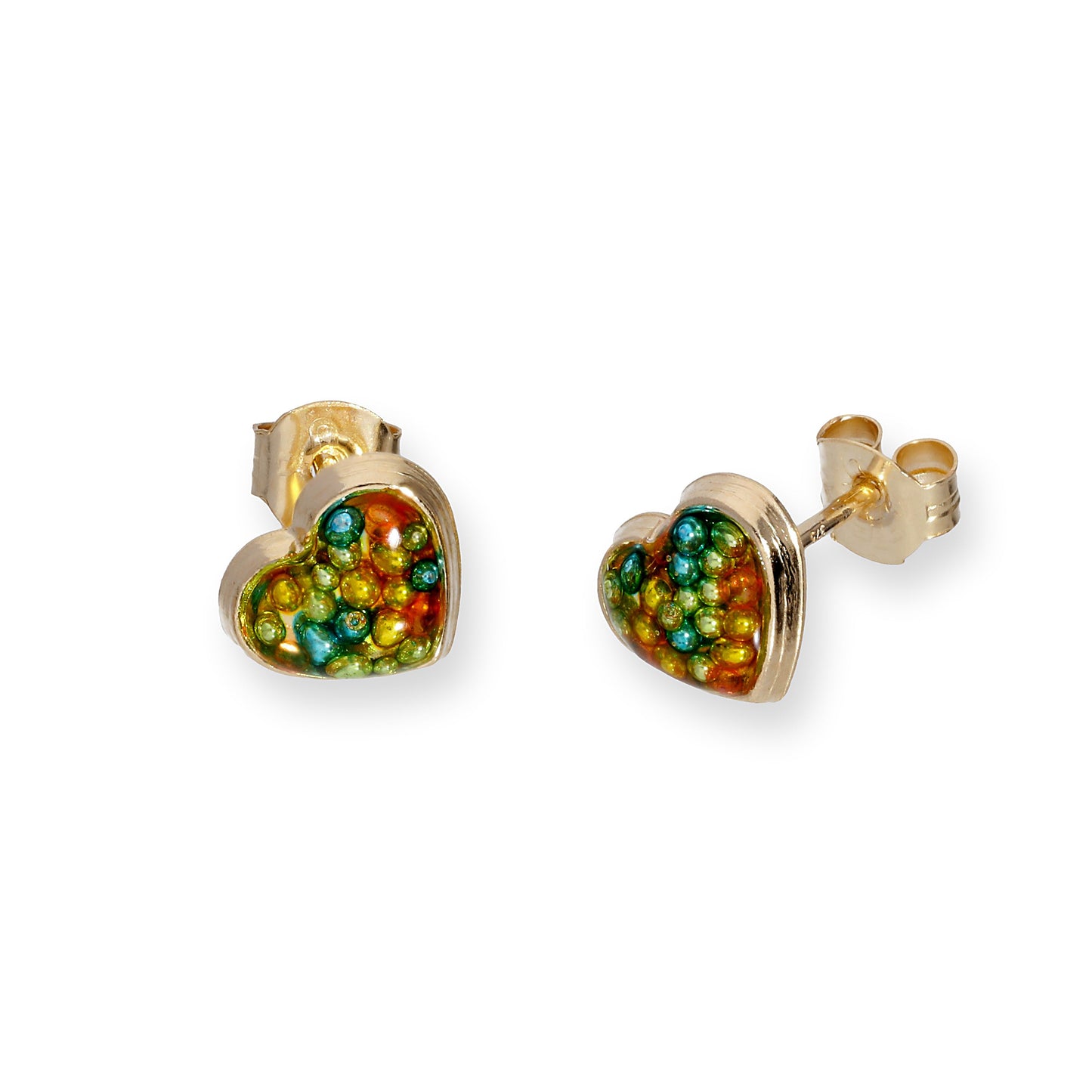 Boucles d'oreilles à tige en forme de cœur en or 9 carats et émail pailleté, disponibles en 6 couleurs