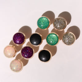 Boucles d'oreilles rondes en or 9 carats et émail pailleté, disponibles en 6 couleurs