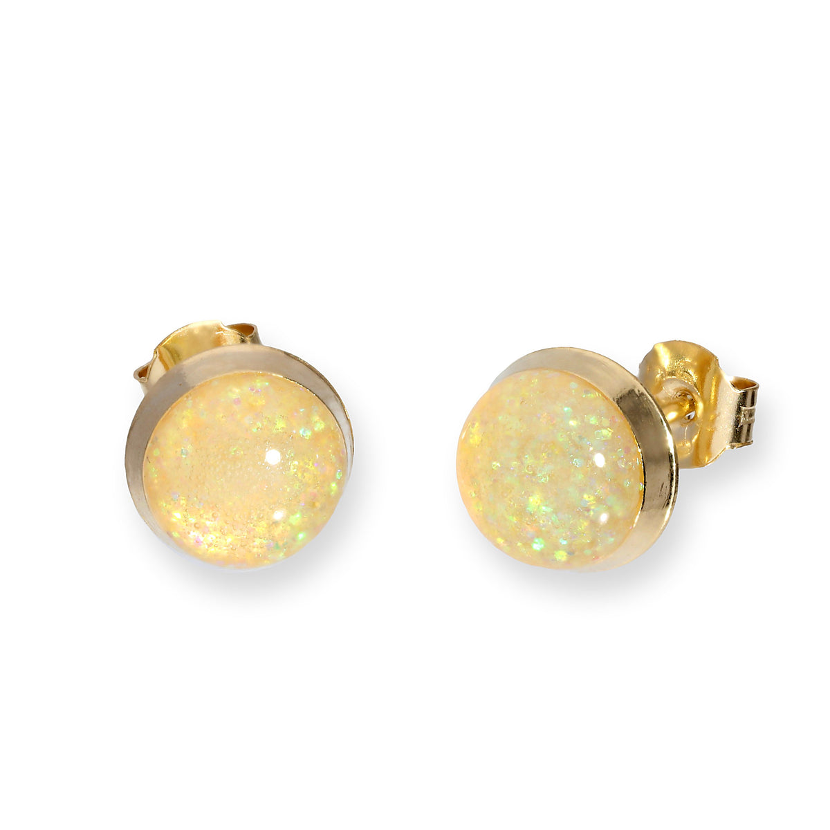 Boucles d'oreilles rondes en or 9 carats et émail pailleté, disponibles en 6 couleurs