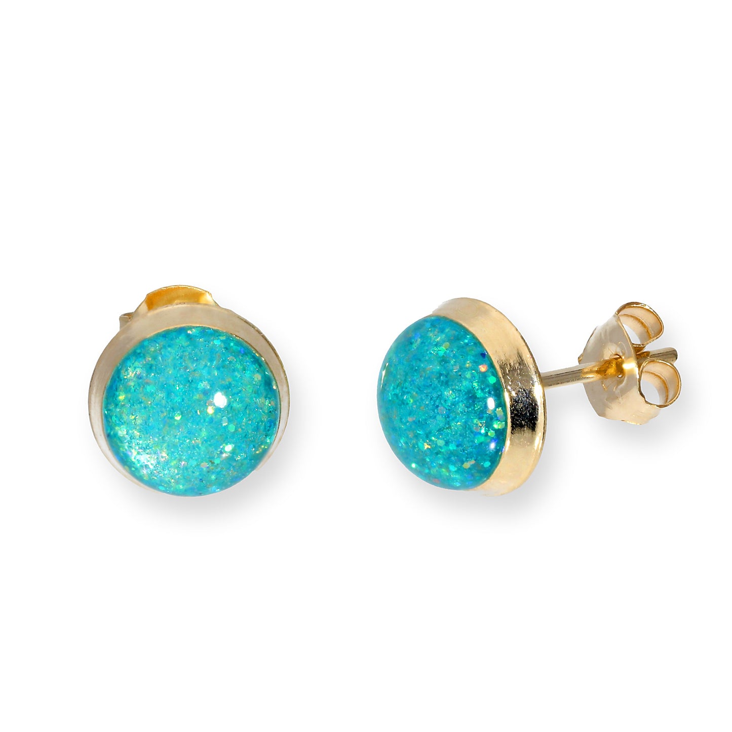 Boucles d'oreilles rondes en or 9 carats et émail pailleté, disponibles en 6 couleurs