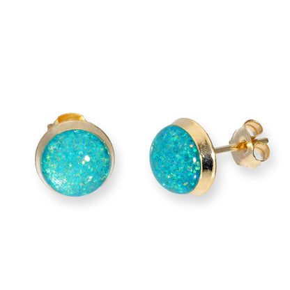 Boucles d'oreilles rondes en or 9 carats et émail pailleté, disponibles en 6 couleurs