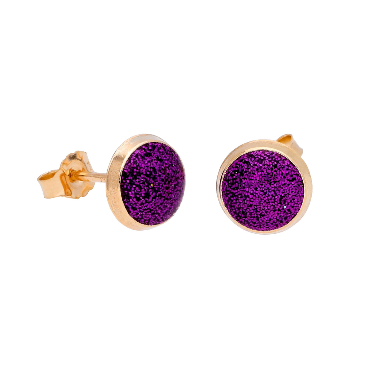 Boucles d'oreilles rondes en or 9 carats et émail pailleté, disponibles en 6 couleurs