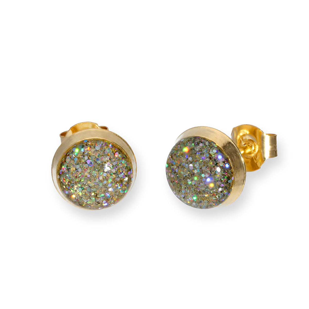 Boucles d'oreilles rondes en or 9 carats et émail pailleté, disponibles en 6 couleurs