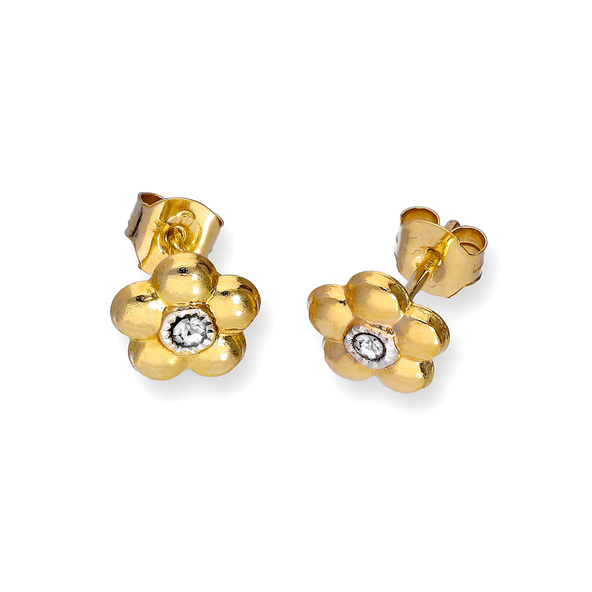 Boucles d'oreilles à tige en or 9 carats et diamants en forme de fleur plate