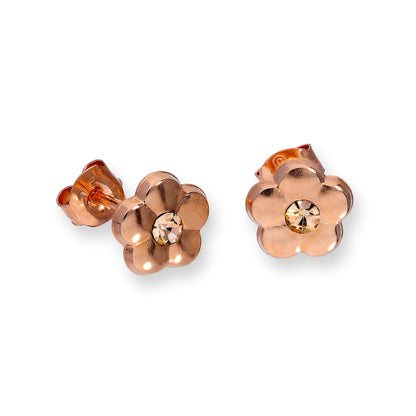 Boucles d'oreilles à tige en or rose 9 carats et cristal CZ orange en forme de fleur plate