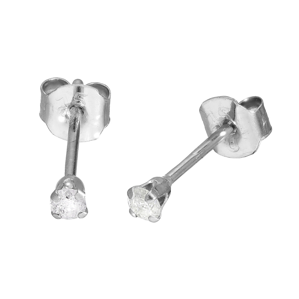 Boucles d'oreilles à tige en or blanc 9 carats et diamants véritables