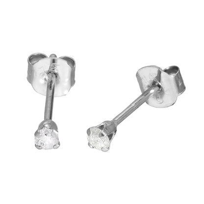 Boucles d'oreilles à tige en or blanc 9 carats et diamants véritables