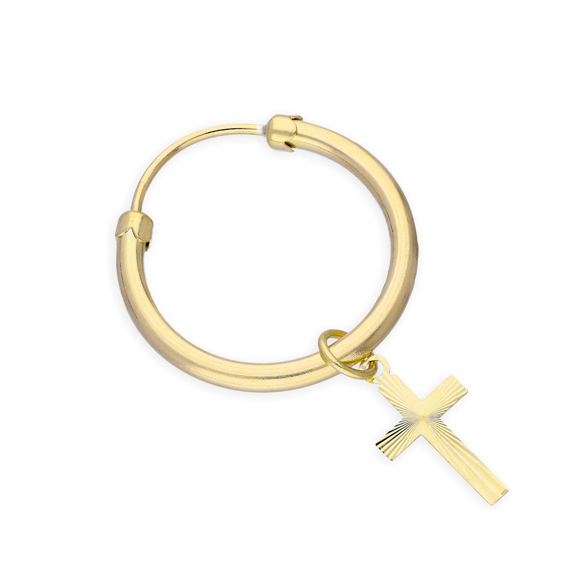 Boucle d'oreille créole épaisse en or jaune 9 carats avec croix