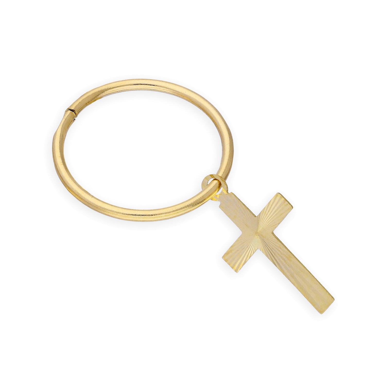 Boucle d'oreille simple créole en or jaune 9 carats avec croix