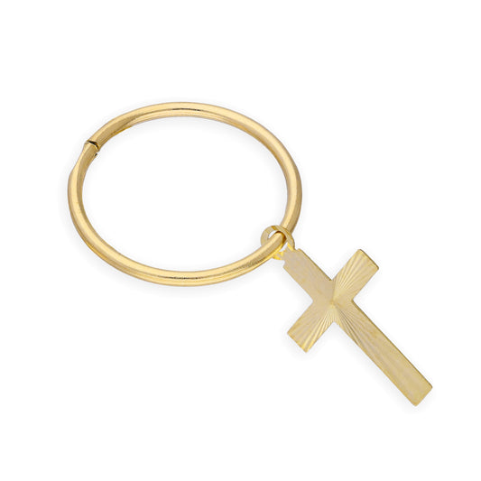 Boucle d'oreille simple créole en or jaune 9 carats avec croix