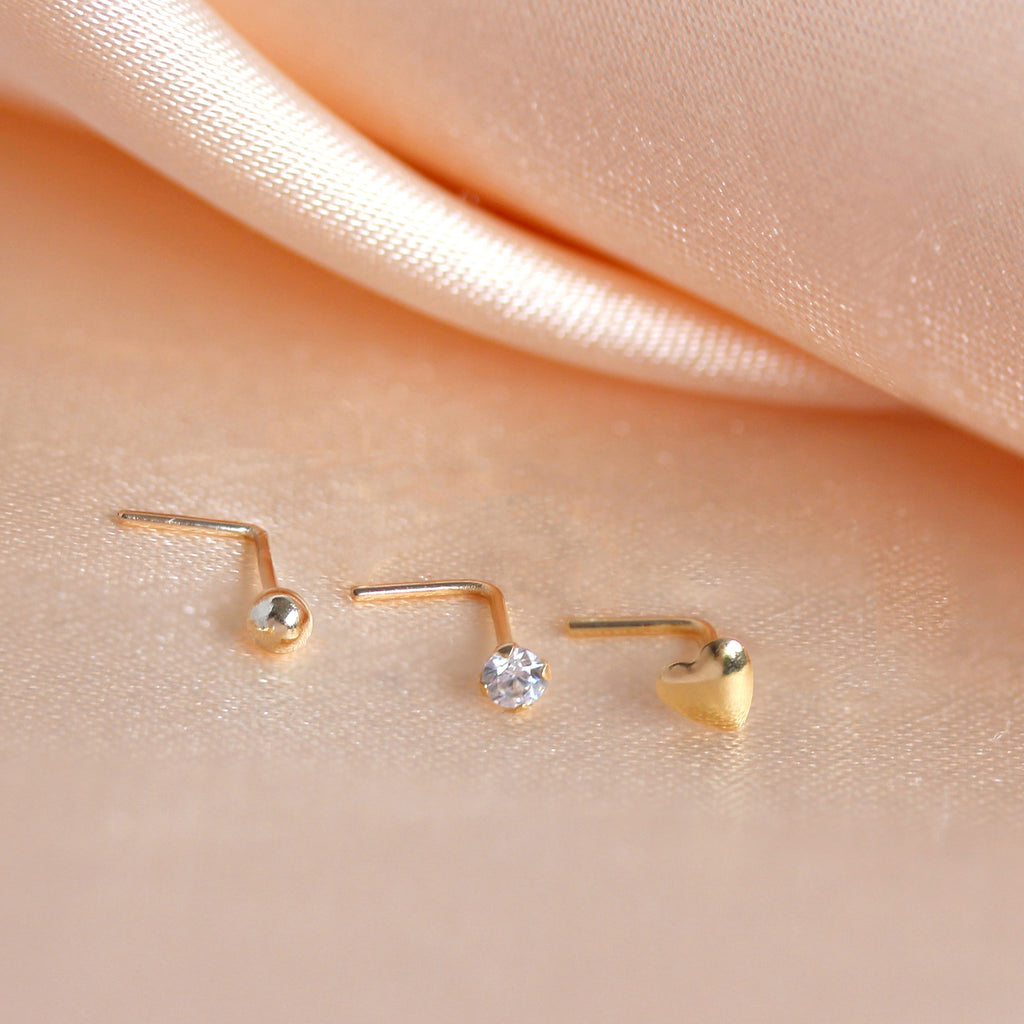 Piercing de nez en or jaune 9 carats avec cristal transparent