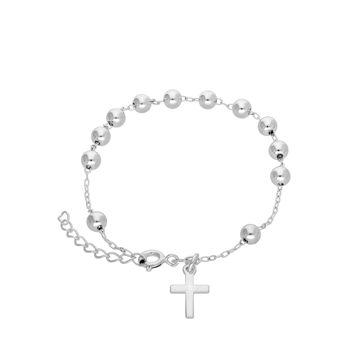 Bracelet chapelet en argent sterling massif – 16,5 cm + rallonge de 2,5 cm