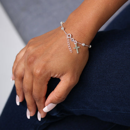 Bracelet chapelet en argent sterling massif – 16,5 cm + rallonge de 2,5 cm