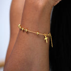 Bracelet chapelet en argent sterling plaqué or massif – 16,5 cm + rallonge de 2,5 cm