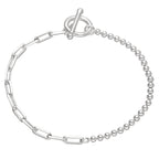 Bracelet chaîne à billes trombone en argent sterling avec barre en T