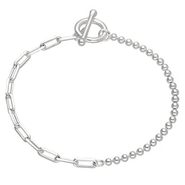 Bracelet chaîne à billes trombone en argent sterling avec barre en T