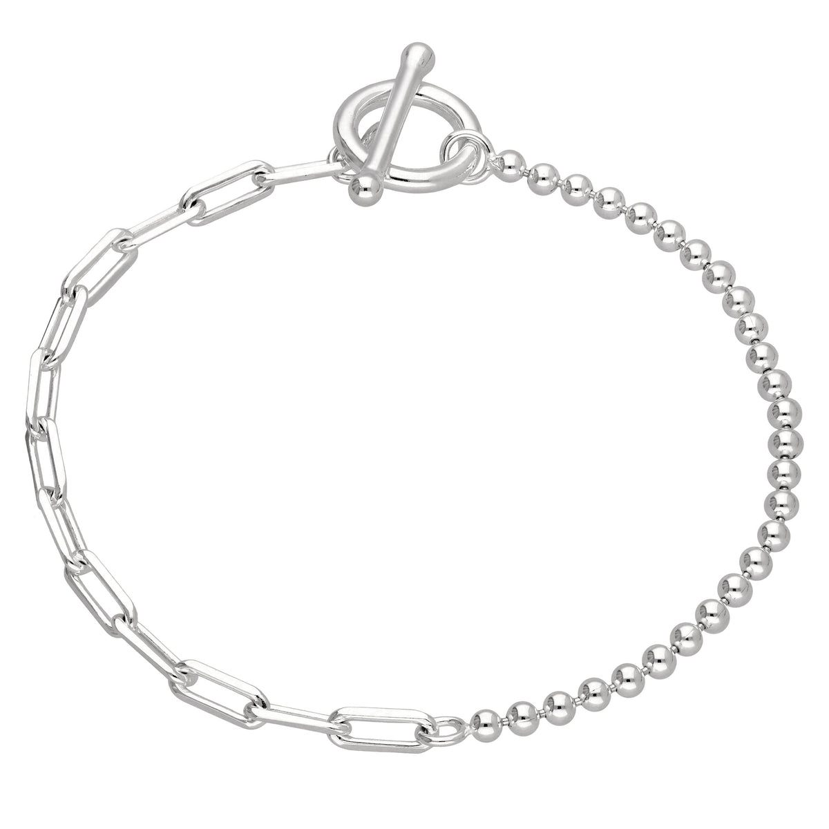 Bracelet chaîne à billes trombone en argent sterling avec barre en T
