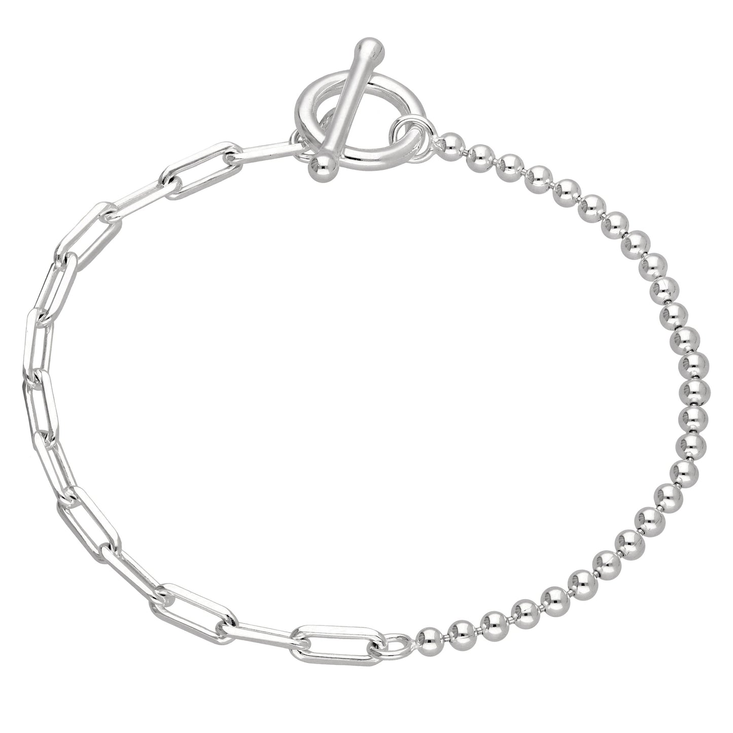 Bracelet chaîne à billes trombone en argent sterling avec barre en T