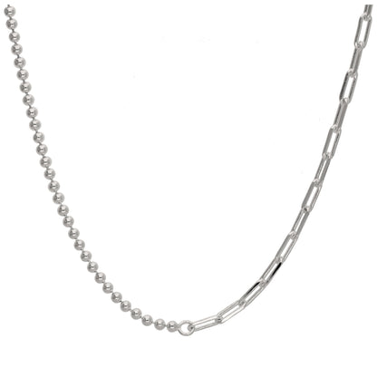 Collier chaîne à billes trombone en argent sterling avec barre en T