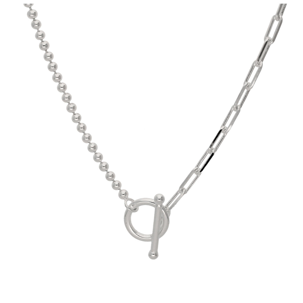 Collier chaîne à billes trombone en argent sterling avec barre en T