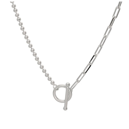 Collier chaîne à billes trombone en argent sterling avec barre en T