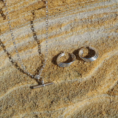 Boucles d'oreilles créoles rondes entrelacées en argent sterling à triple torsion