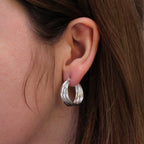 Boucles d'oreilles créoles rondes entrelacées en argent sterling à triple torsion
