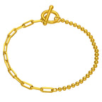 Bracelet chaîne à billes en argent sterling plaqué or avec barre en T et trombone