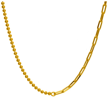 Collier chaîne à billes en argent sterling plaqué or avec barre en T et trombone