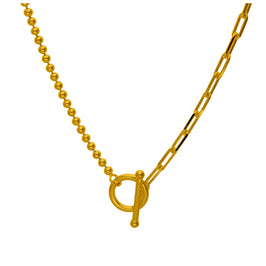 Collier chaîne à billes en argent sterling plaqué or avec barre en T et trombone
