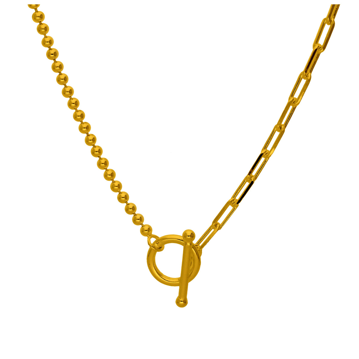 Collier chaîne à billes en argent sterling plaqué or avec barre en T et trombone