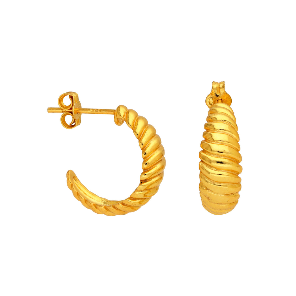 Boucles d'oreilles créoles ouvertes en argent sterling plaqué or avec corde torsadée