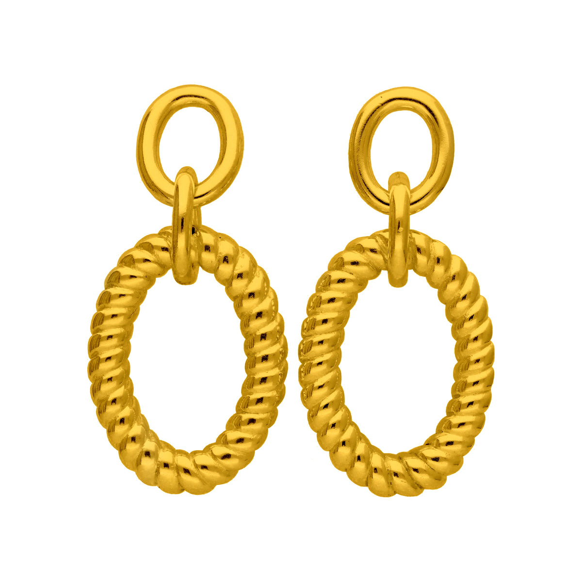 Boucles d'oreilles pendantes en argent sterling plaqué or avec double corde ovale torsadée