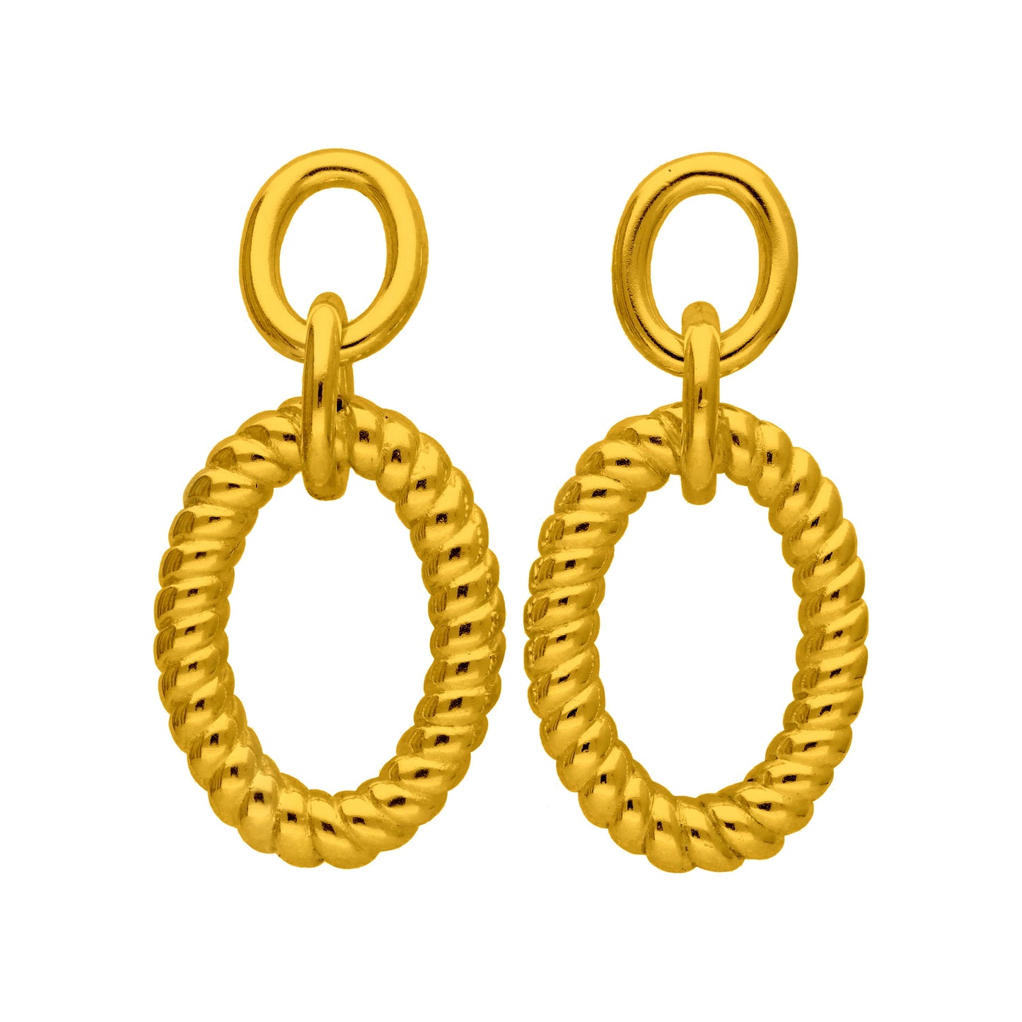 Boucles d'oreilles pendantes en argent sterling plaqué or avec double corde ovale torsadée