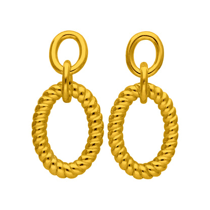 Boucles d'oreilles pendantes en argent sterling plaqué or avec double corde ovale torsadée
