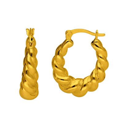 Boucles d'oreilles créoles torsadées en argent sterling plaqué or