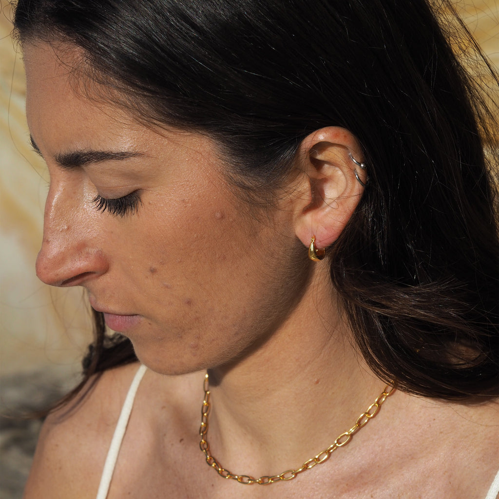 Boucles d'oreilles créoles épaisses en argent sterling plaqué or