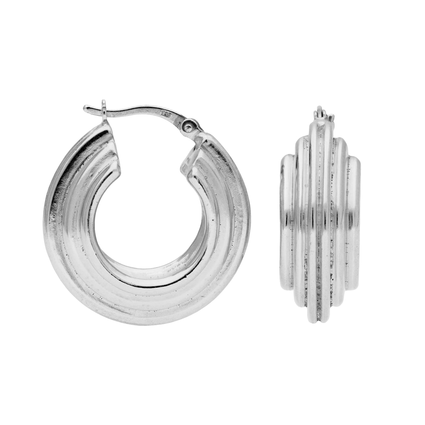 Boucles d'oreilles créoles épaisses et striées en argent sterling