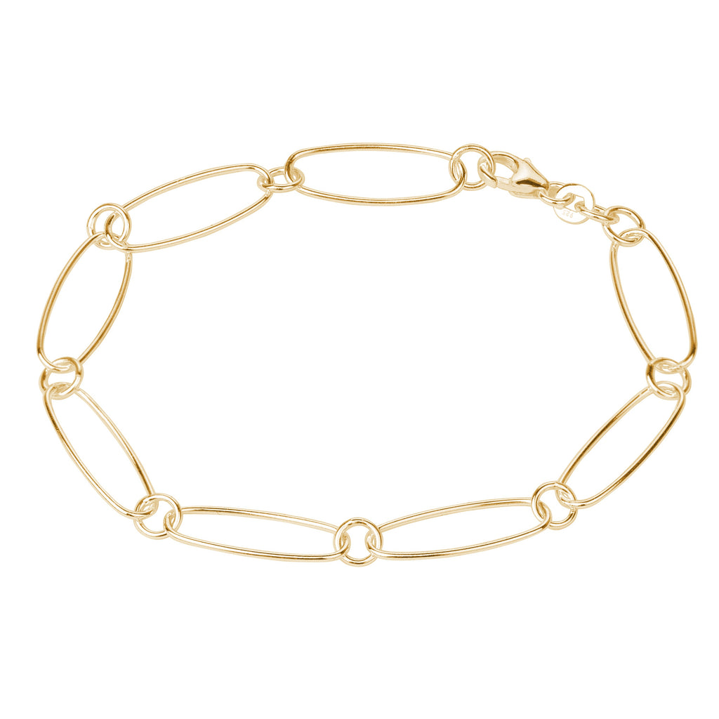 Bracelet Figaro ovale en argent sterling plaqué or - 19 cm